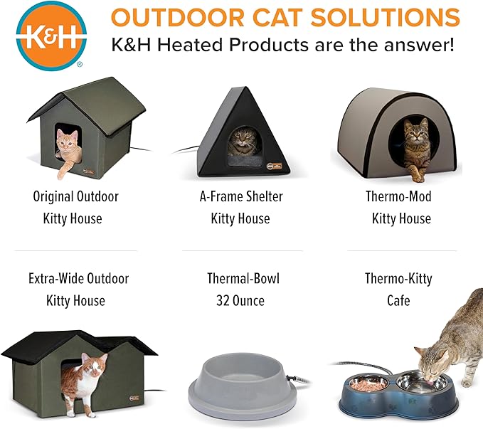 K&H Pet Products Heated Outdoor Cat House for Outside Pets in Winter, Weatherproof Outdoor House for Ferals, Insulated Kitty Shelter, 2 Doors, Waterproof Heated Cat Bed, Safety Listed - Olive/Olive