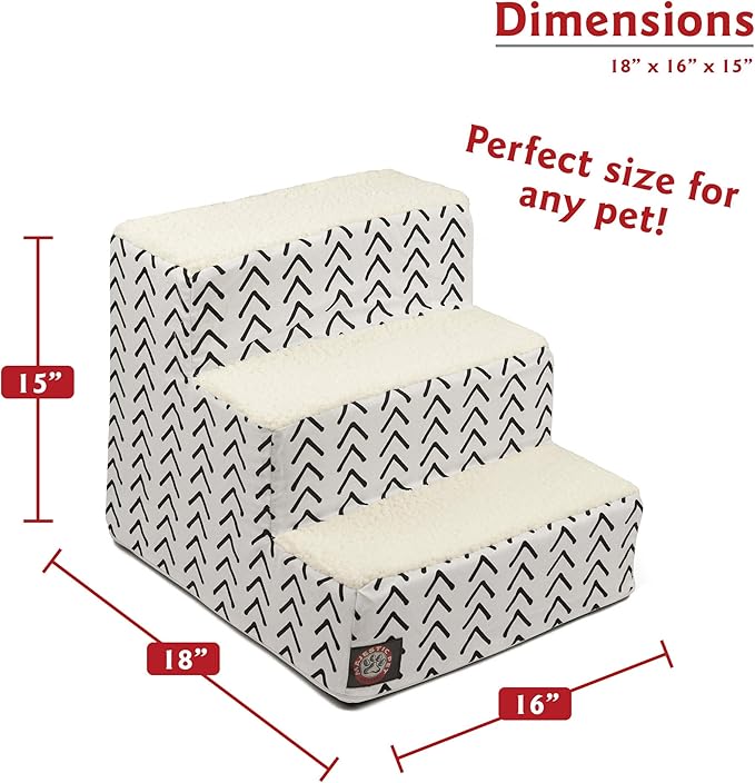 Majestic Pet 3 Step Portable Dog Stairs for Small Dogs to get on Bed Supports 25 lbs or Less – Dog Steps for High Bed with Machine Washable Cover – Pet Stairs for Cats Boho Arrow White/Black