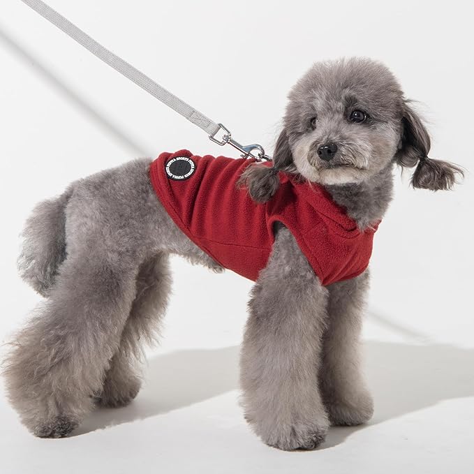 Puppia Zuko Warm Winter Hooded Polar Fleece Shirts with Integrated Harness for Small and Medium Dogs, Wine, Small