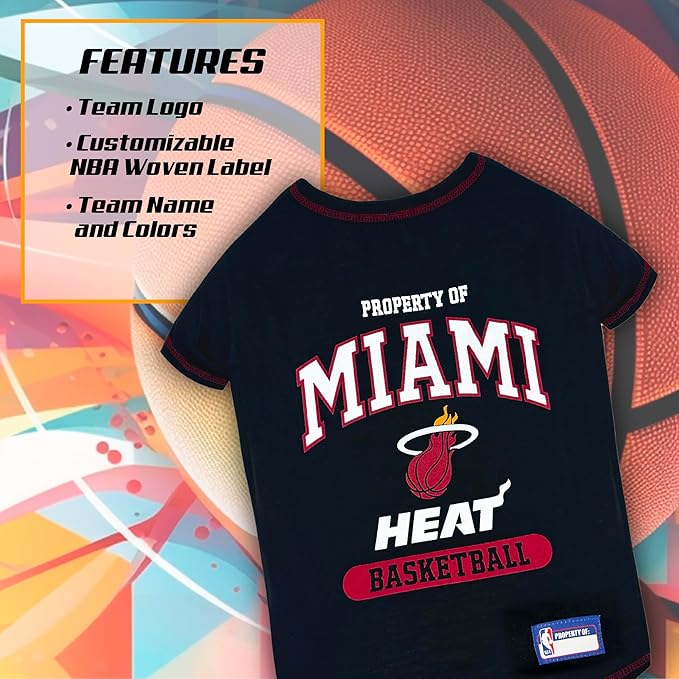 Pets First NBA Licensed Hoodies & T-shirt for Dogs & Cats, Miami Heat, Medium