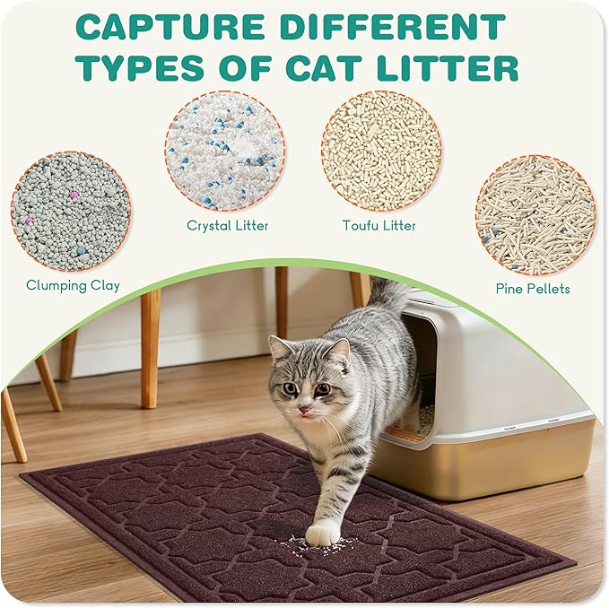 Yimobra Cat Litter Mat, Litter Trapping Waterproof Non Slip PVC Mat, Scatter Control Easy Clean for Litter Box, 24"x20", Dark Coffee