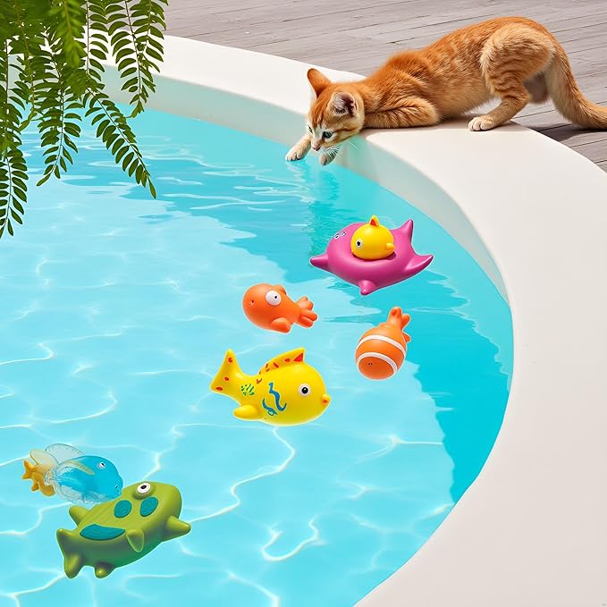 6 Pcs Pool Cat Interactive Toy, Floating Water Toy, Cat Pool Toys, Pet Kitten Swimming Bathing Fish Toy,Bath,Sensory Toys, for Cats for Endless