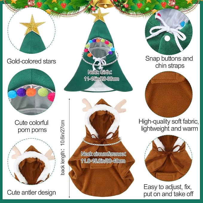 Aliceset 4 Pieces Cat Christmas Outfit with Collar Christmas Pet Costume Adjustable Christmas Cat Costumes Elk Reindeer Christmas Hat Cats Clothes Cute Cat Cape for Christmas Puppy Cat, 4 Designs