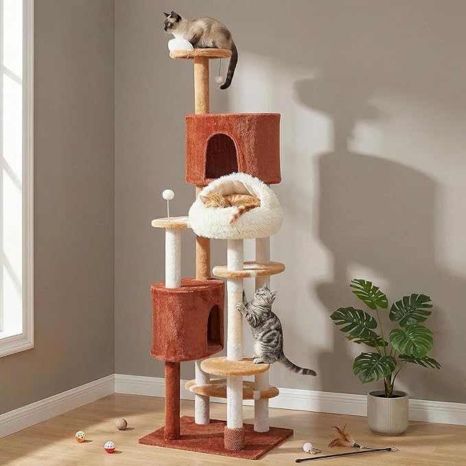 Erinnyees 74" Extra Large Football Cat Tree Tower for Indoor Cats, Multi-Level Sports Themed Cat Condo with Sisal Scratching Posts & Hammocks, Heavy Duty Tall Pet Furniture Gifts for Fans