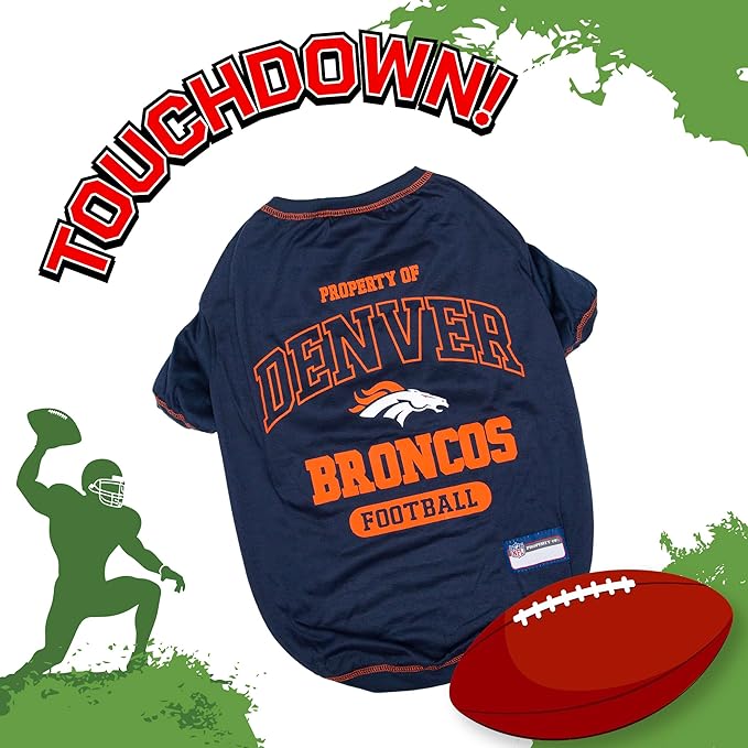 NFL Denver Broncos Dog T-Shirt for Pets, Size Small. Officially Licensed Pet Shirt with Team Logo, Soft Stretchable Comfort Fit Apparel for Dogs & Cats