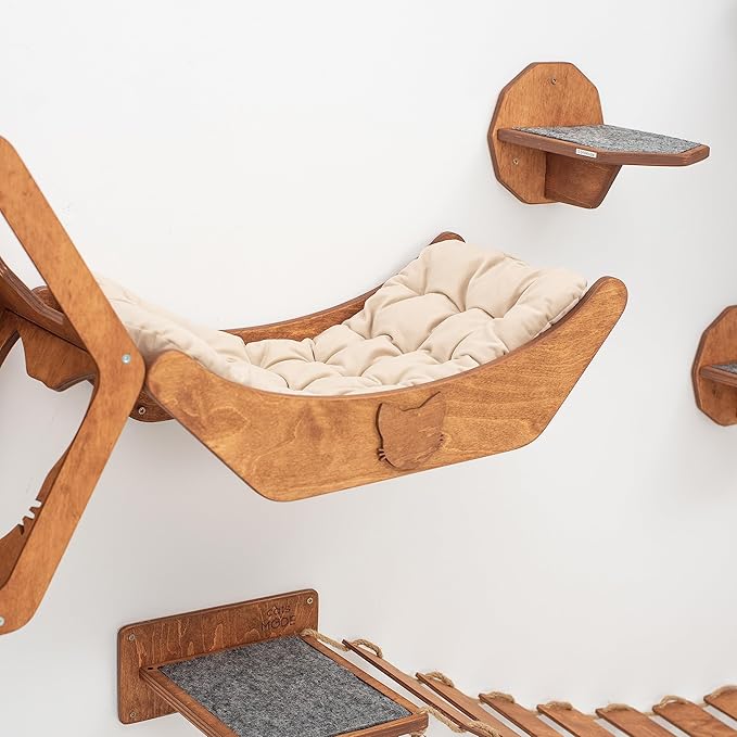 Wood Cat Bed Cat Basket Cat Toy Rustic Cat Wall Decor Cat Lover Gift New Home Gift Pet Furniture Cat Basket Indoor (Dark Walnut, Bed with Pillow)