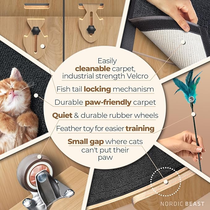 Walnut Wood 48'' XL Cat Wheel - Cat Wheels for Indoor Cats Which Doesn't Negatively Affect Your Cat's Spine - 15.7'' Extra Wide Walnut Exercise Wheel - Fits 2 Cats Side-by-Side, 1-Year Warranty