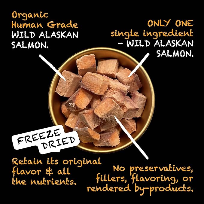 SIMBA'S WAY -Freeze Dried- RAW SKINLESS Wild Caught Alaskan Salmon Dog Treats and Cat Treats, Human Grade, Single Ingredient, All Natural, Grain-Free, Made in The USA. [3 .oz] [1 PK]