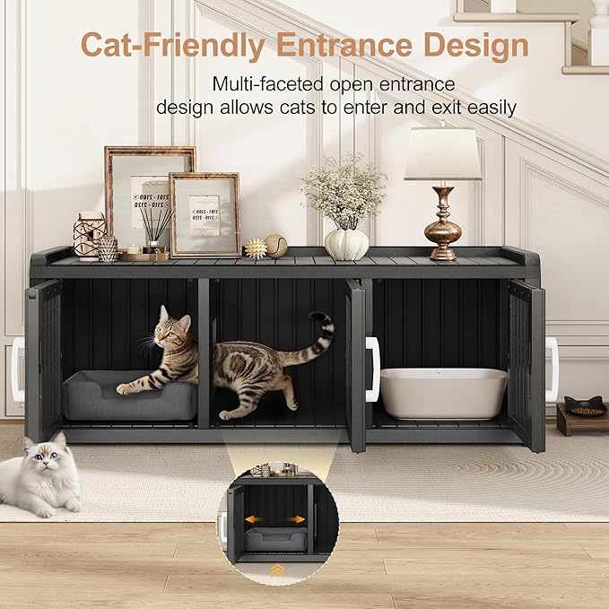 KAMABOKO Cat Litter Box Enclosure Hidden Litter Box Furniture with Door and Window, Multi-Functional Cat Furniture for Living Room Bedroom