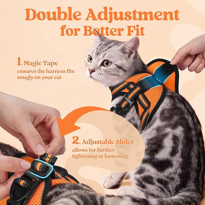 rabbitgoo Cat Harness and Leash Set for Walking Escape Proof, Adjustable Soft Kittens Vest with Reflective Strip for Cats, Comfortable Outdoor Vest,Light Orange,M