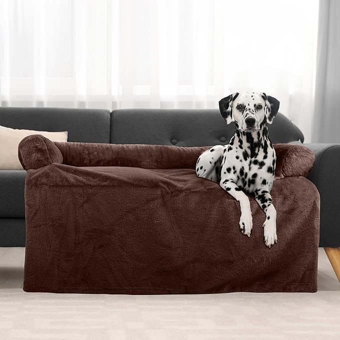 PETMAKER Couch Cover for Dogs Washable - 45x45in Plush Dog Couch Cover Protector for Large Pets - Washable Pet Furniture Protector with Foam Bolster and Non-Slip Bottom - Puppy Essentials (Brown)
