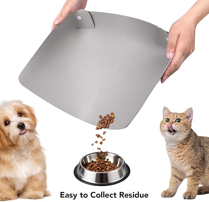 Cat & Dog Pet Feeding Mat,Pet Food Mats for Floor Waterproof,Protects Floors from Spills, Cat Bowl Mats for Food and Water,Light Gray