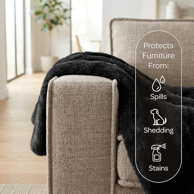 4 Cats & Dogs Pet Faux Fur Throw Blanket – Large 50"x60" Waterproof Dog Blanket, Washable Plush Throw for Cat and Dog, Leakproof Couch & Bed Furniture Protector, Ultra Soft Cozy Pet Blanket - Black