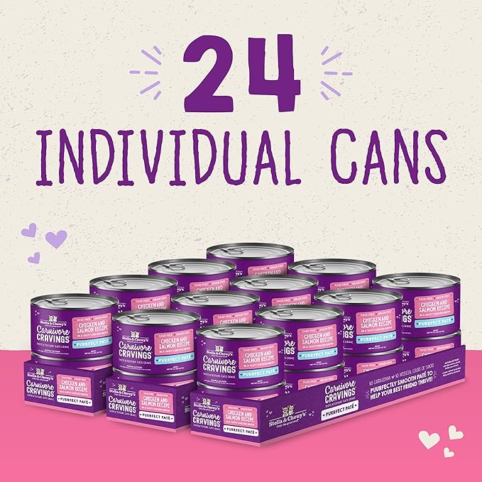 Stella & Chewy's Carnivore Cravings Purrfect Paté - Premium Grain-Free Wet Cat Food - Chicken & Salmon Recipe - High Protein with Bone Broth - Perfect for Picky Eaters - 5.2oz Cans (24 Pack)