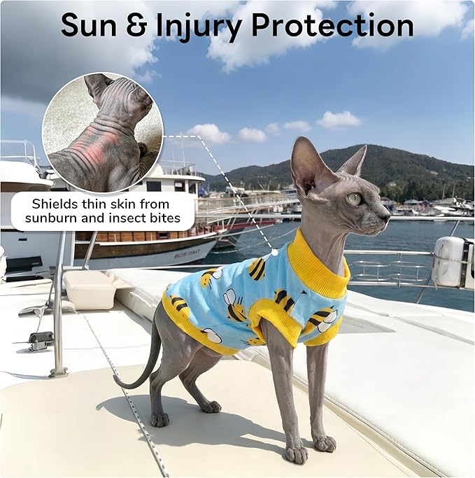 PUMYPOREITY Sphynx Cat Clothes, Stretchy Sweater, Soft Shirt, Pullover Pajamas, Turtleneck for Sphynx, Cornish Rex, Devon Rex, L