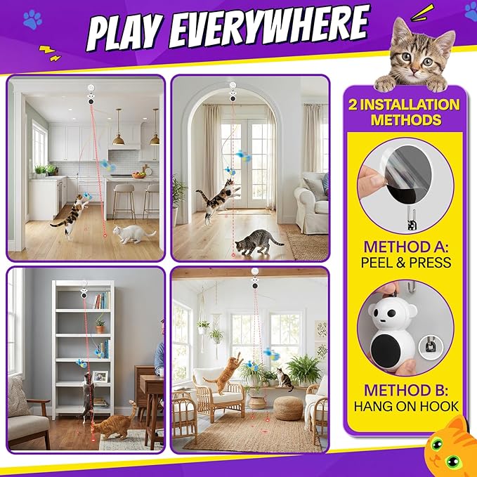 Interactive Cat Toys for Indoor Cats: 2 in 1 Laser Pointer Cat Toy with Automatic Flying Bird & Mouse Wand, Smart Motion Mode Adjustable Speed, USB Rechargeable Safe for Bored Kittens and Adult Cats