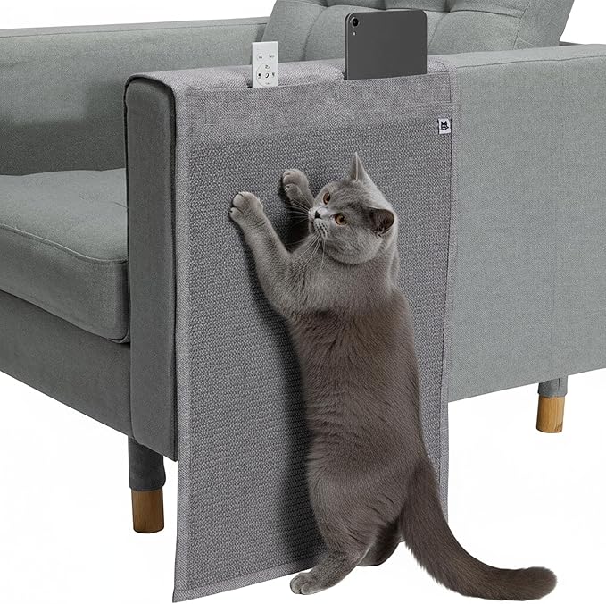The Cat Ladies Cat Scratch Furniture Protector Mat - Couch Protector from Claws - Anti Scratch Furniture Protectors from Cats Scratching - Sisal Scratcher Pad with Pocket - Grey