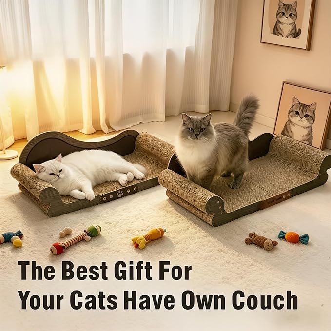 Extra Large Cat Scratcher Bed, 26.5" Sofa Shaped Cardboard Scratch Pad & Couch, Durable Cat Lounger, Furniture Protector for Large Cats & Multi-Cat Households (Black)