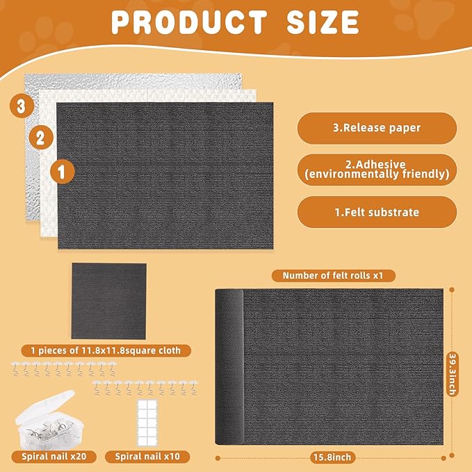 2pack Cat Scratch Couch Furniture and Wall Protector | Adhesive Cat Scratch Pad for Covering Cat Tower, DIY Climbing Cat Scratcher Couch Protector from Cat Claws Scratching (Dark Gray)