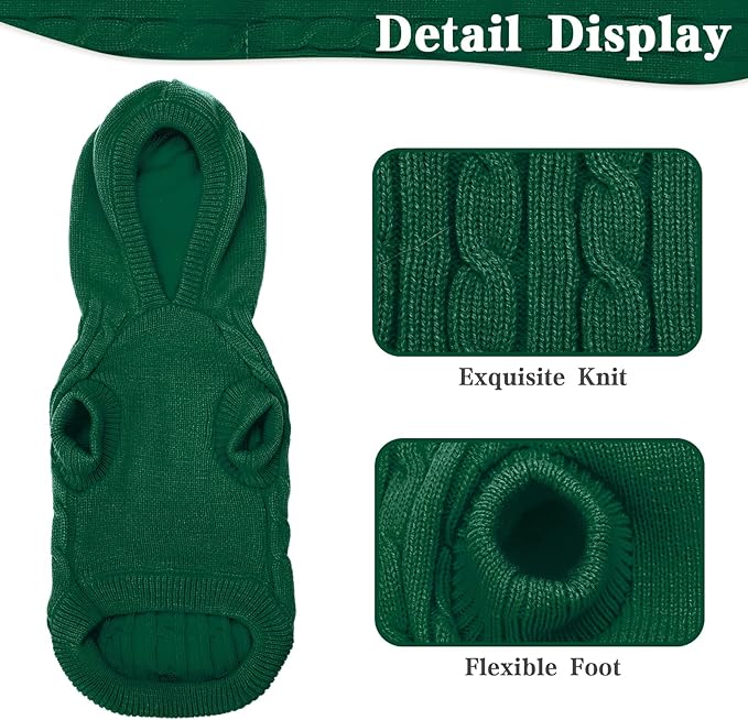 PUPTECK Winter Dog Cat Sweater Coat - Soft Cold Weather Clothes Knitwear for Kitties & Small Dogs Indoor Outdoor Walking Warm, Knitted Classic for Doggies Kitties Girls Boys, Green L