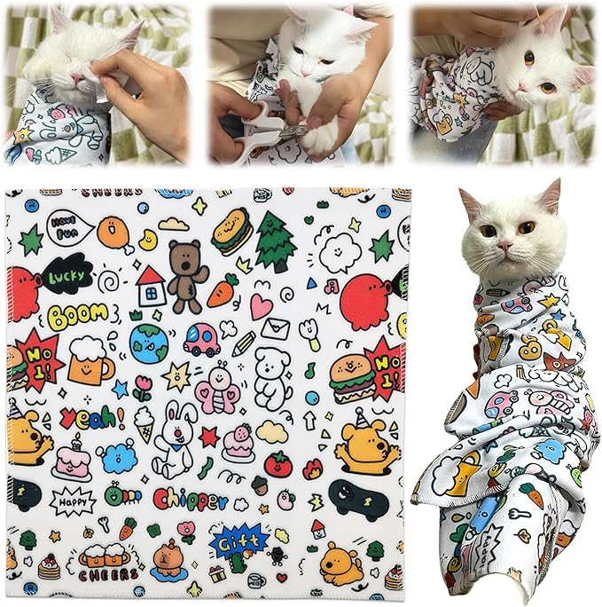 Cat Grooming Wrap for Nail Clipping, 21.65" Anti-Scratch & Escape-Proof Cat Restraint Swaddle, Pet Burrito Wrap Multifunctional Grooming Tool for Cats (Within 8lbs)