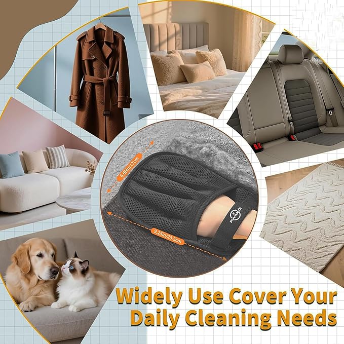 Pet Hair Removal Glove for Cats & Dogs – 2-in-1 Electrostatic 5-Finger Fur & Lint Remover with TPR Scraper, Reusable Magic Brush for Couch, Carpet, Furniture, Clothing & Car Seats