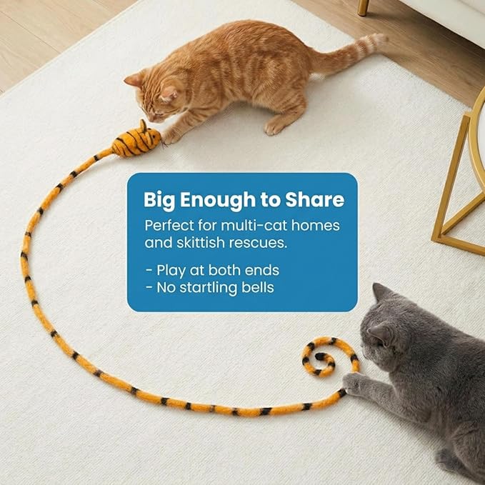 Glaciart One Felt Mouse Cat Toy – Soft Fuzzy Enrichment 100% Natural Wool - Interactive Catnip Play Cat Toy Set - Safe for Pets, Non-AZO Colored Dyes - 100” Long