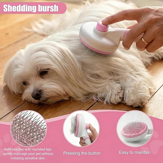 19PCS Dog Bath Kit & Dog Brush Kit for Dogs & Cats - Professional Pet Grooming Tools Set with Shedding Brush, Bath Scrubber, Dematting Comb & Storage Bag - Complete Dog Washing Essentials, Pink