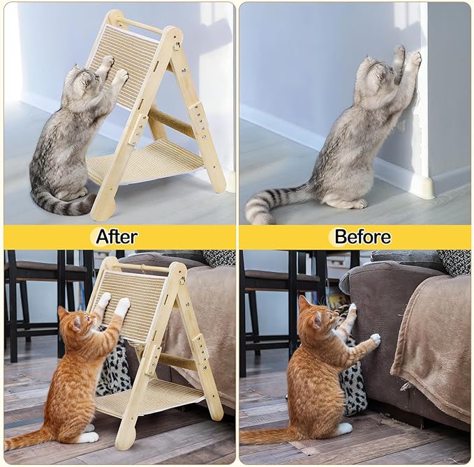 Cat Scratching Pads, Cat Scratch Board, Protecting Furniture Cat Scratcher with Toy Ball, Triangle Shaped 3 Usable Sides for Indoor Cats, Cat Scratch Post, Cat Toy Durable Woodboard Vertical