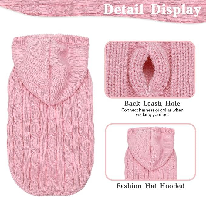 PUPTECK Winter Dog Cat Sweater Coat - Soft Cold Weather Clothes Knitwear for Kitties & Small Dogs Indoor Outdoor Walking Warm, Knitted Classic for Doggies Kitties Girls Boys, Pink S