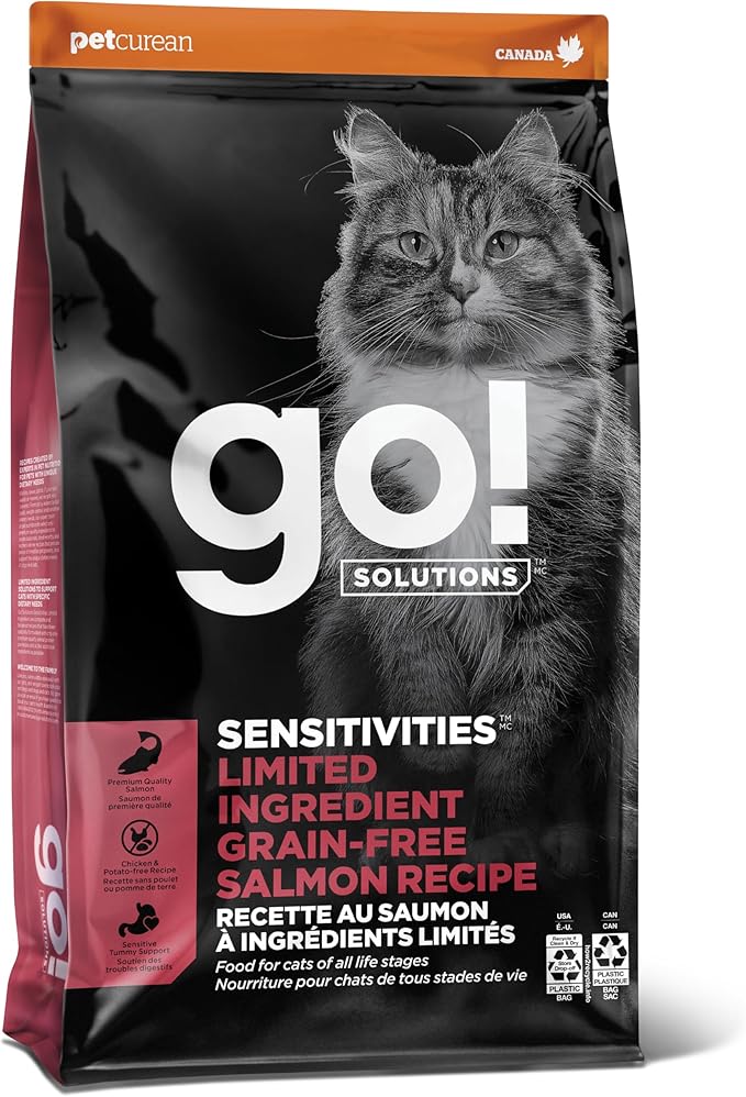 Go! Solutions Sensitivities Limited Ingredient Salmon Grain-Free Dry Cat Food, Chicken-Free Kibble Made by Experts for Sensitive Stomachs & Food Allergies, for Kittens, Adults, & Seniors, 12 lb Bag