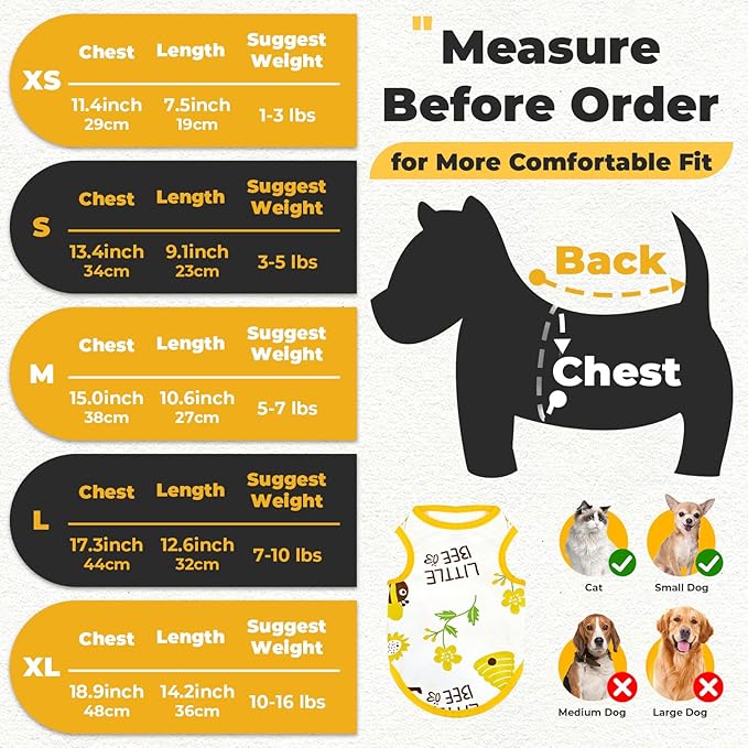 PETCARE Cartoon Dog Shirts for Small Dogs Cute Dog Clothes Yellow Bee Tshirt Soft Cotton Puppy Pajamas Breathable Sleeveless Pet Tank Top Spring Summer Dogs Clothes for Chihuahua Yorkie Shih Tzu