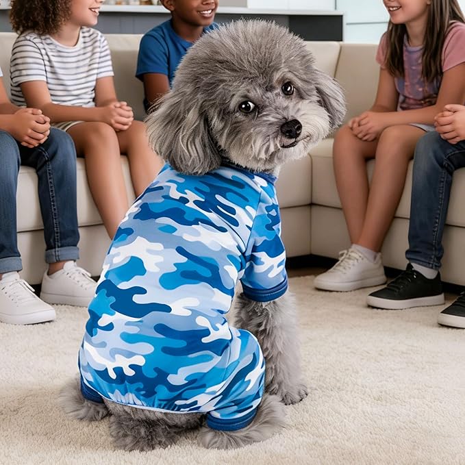 Dog Summer Pajamas Onesie Soft Breathable Puppy Jumpsuit Lightweight Dog Clothes for Small Medium Dogs Cat Pet Clothes (Sea Blue, Small)