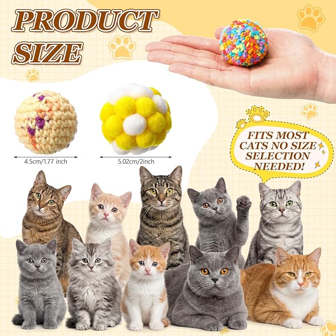 Shappy 16 Pack Cat Toys Balls & Woolen Yarn Cat Ball Toy with Bell Inside, Kitten Toys for Indoor Cats Kitty Fuzzy Cartoon Balls