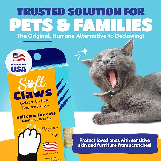 Soft Claws Cat Nail Caps for Medium Cats – (40 Caps, Black & Purple) - Made in USA - Veterinarian-Developed | Protects Furniture & Skin - Easy to Apply, Long-Lasting Anti-Scratch Soft Cat Claw Covers