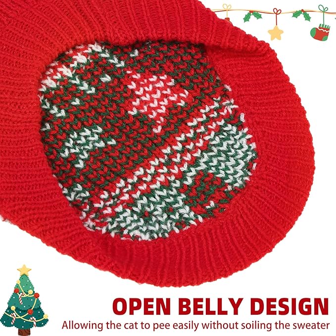 PUPTECK Christmas Cat Sweater, Soft Warm Turtleneck Pet Winter Clothes, Kitten Sweater Apparel, Knitwear Coat for Cats Puppy Outfit Cold Weather Clothes, Red&Green L