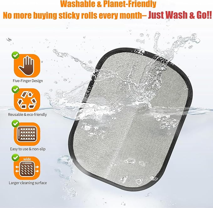 2-Pack Electrostatic Pet Hair Remover Gloves - Reusable Dog & Cat Grooming Mittens for Furniture, Carpet & Auto Upholstery - 5-Finger Design for All-Around Fur Cleaning