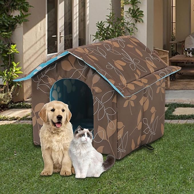 Outdoor Cats Warm House, Waterproof Washable Winter Warm Pet Supplies Furniture Bed Cave Foldable Stray Cats Shelter Pet House Kennel Square S Brown