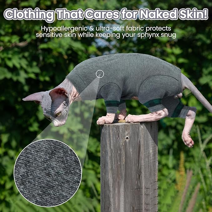Sphynx Hairless Cats Sweater Shirt Kitten Soft Pullover Cute Cat Pajamas Jumpsuit Cotton Apparel Pet Winter Turtleneck for Cats LightGrey L