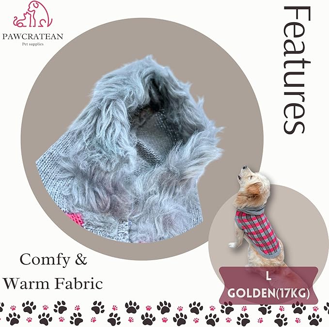 Cute Sweater for Dogs and Cats Soft Flannel Pet Outfit Warm and Cozy Animal Hoodie Small to Large Pet Clothes for Halloween Parties and Everyday Wear (Medium, Pink Checkered with Hat)