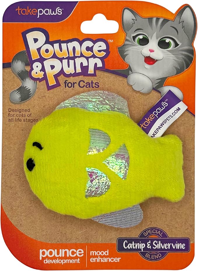 Pounce & Purr® Plush Cat Toys, Catnip & Silvervine Infused, Shiny Iridescent Accents, Interactive Play Toys for Cats & Kittens (Fish)