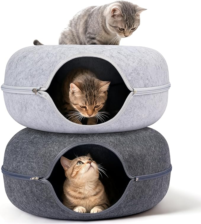 Peekaboo Cat Cave Bed for Indoor Cats, Scratch-Resistant Cat Donut Tunnel for Multiple & Large Cats, Detachable Round Cat Hideaway for Playing, Sleeping and Hiding