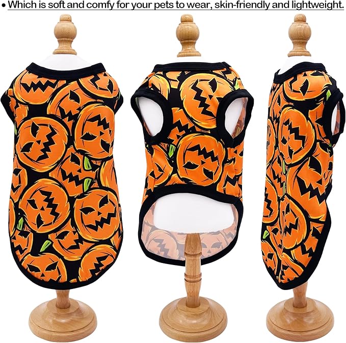PET SHOW 4 Pack Halloween Dog Shirts for Medium Dogs Ghost Pumpkin Tank Top Tee Black Orange T-Shirts Pets Holiday Party Sleeveless Vest Dog Clothes Boys Girls(Large)