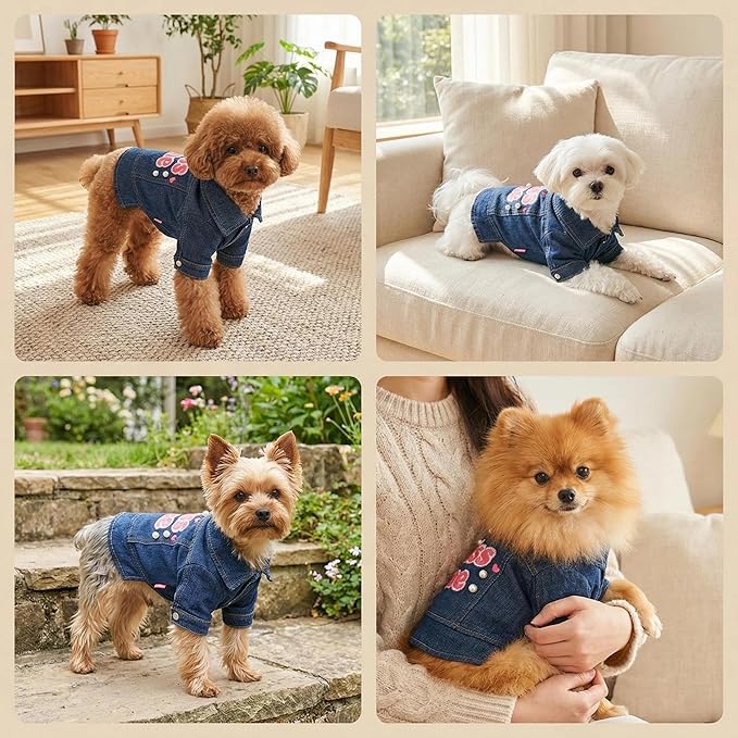 Cute “Kiss Me” Dog Denim Jacket, Fashion Pet Outfit with Pearl Details, Adorable Puppy Clothes for Small Dogs & Cats, Perfect Photo Outfit & Gift(XL)