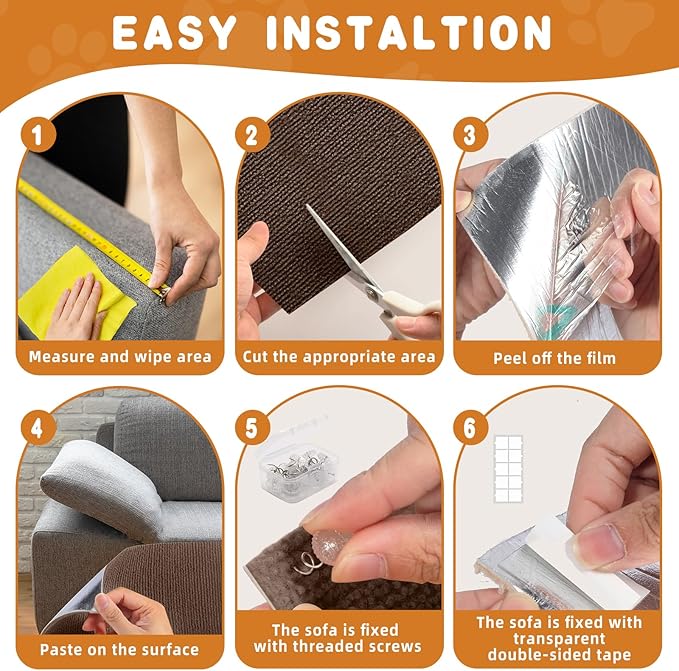 4pack Cat Scratch Couch Furniture and Wall Protector | Adhesive Cat Scratch Pad for Covering Cat Tower, DIY Climbing Cat Scratcher Couch Protector from Cat Claws Scratching (Brown)