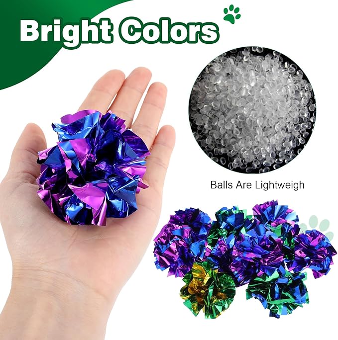 100 Pcs PVC Crinkle Balls Cat Toys 2.36" Interactive Crinkle Ball, Colorful Balls Chew Toy for Cat Chase Ball Toys Attract Cats for Indoor Cats and Kittens to Keep Fit and Active(Colors Random)