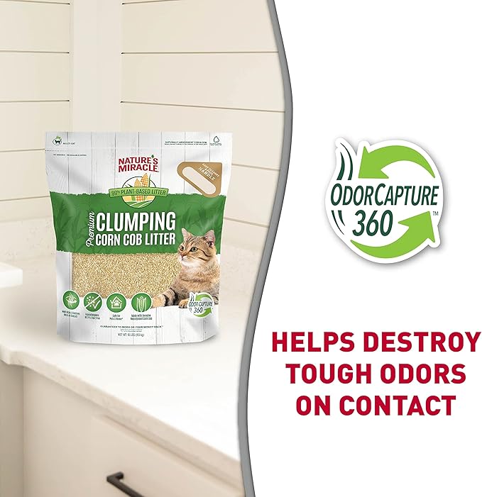 Nature’s Miracle Premium Clumping Corn Cob Litter, 10 Pounds, Made with Real Corn Cob for Fast-Clumping Litter for Multi-Cat Households (Pack of 2)
