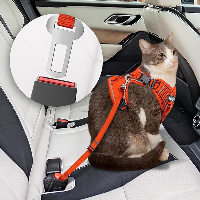 Cat Harness and Leash for Walking, 3 in 1 Adjustable Breathable Soft, Easy to Control Reflective Cat Harness Escape Proof, Cat Products, Orange, XS