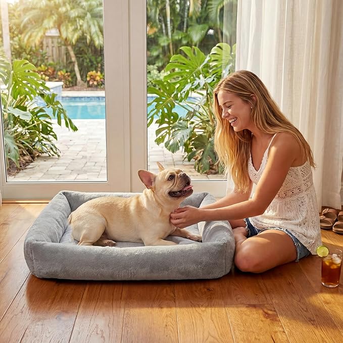 Washable Dog Bed for Small Medium Dogs - Removable Inner Cushion & Reversible Design (Ice‑Silk Cooling Layer | Sherpa Fleece Layer), Non‑Slip Bottom Dog Beds for Crate, Grey (20" × 14")