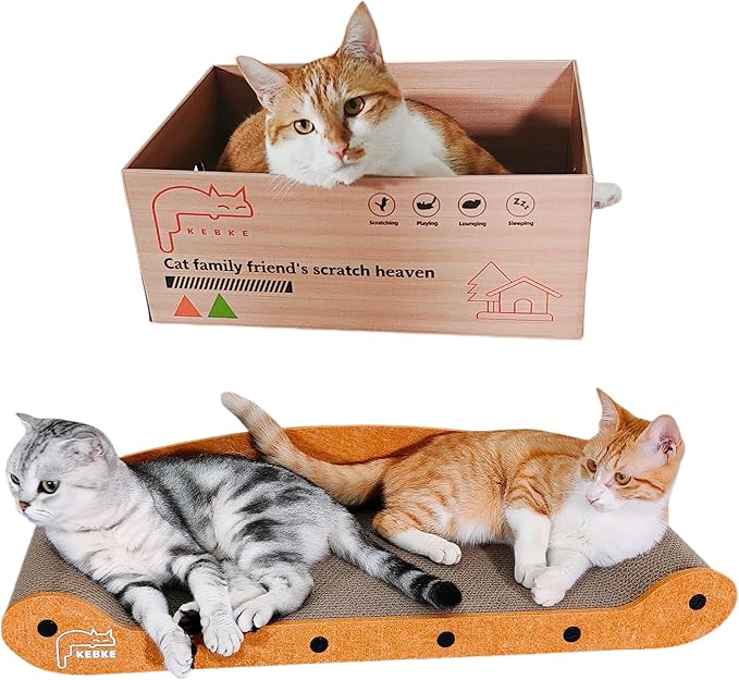 Cat Scratcher Bed 27 Inch Cat Couch Scratcher &16 Inch Cat Scratch Box with Refillable Scratch Pad Cat Scratchers for Indoor Cats Durable Extra Large Cats Lounger Furniture Protector